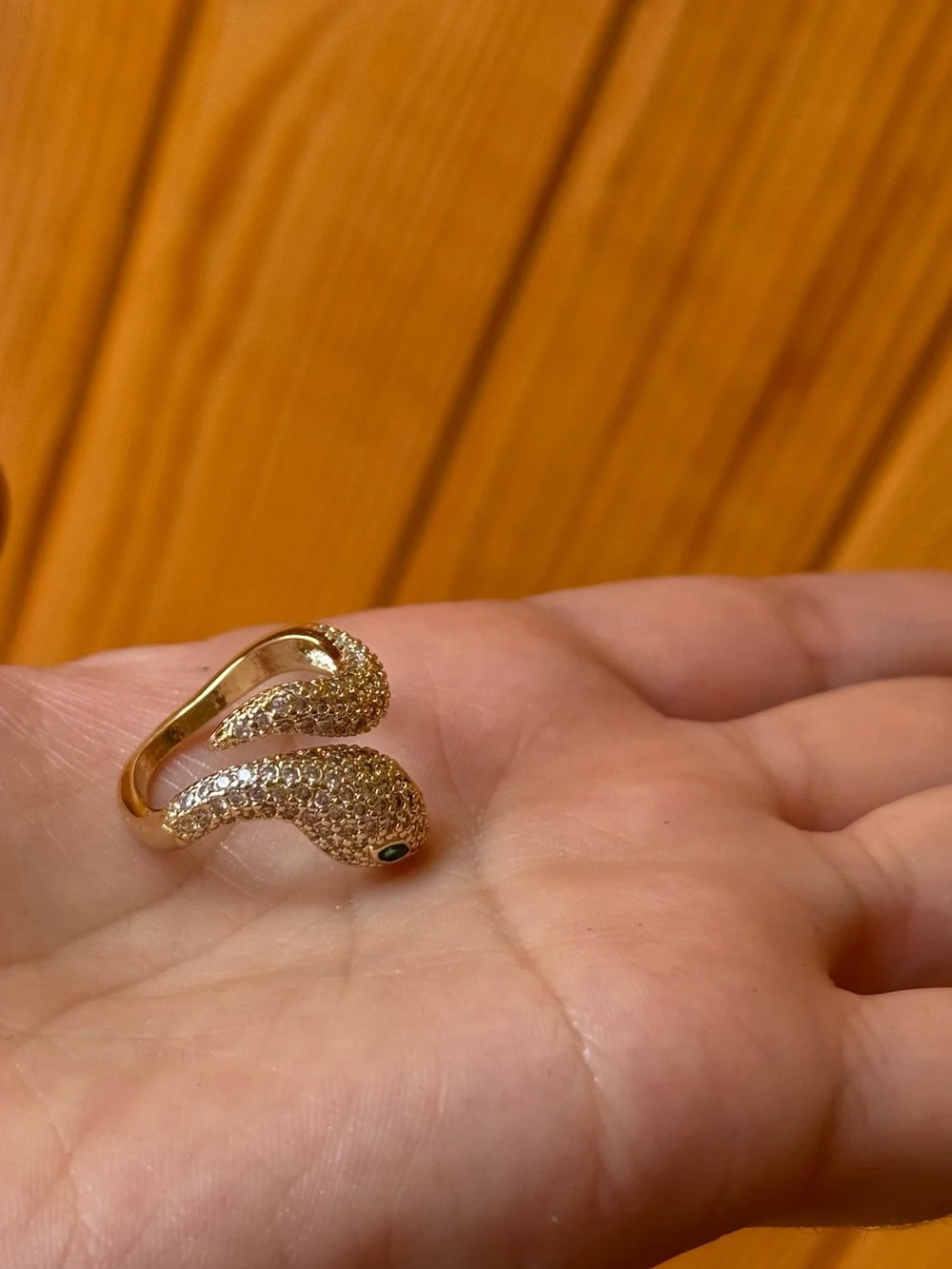 Gold Serpent Pave Ring with Green Eyes